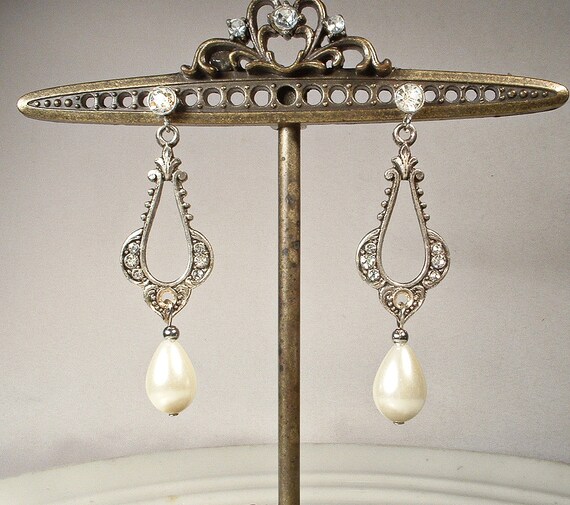 Vintage Art Deco/Nouveau Pearl Bridal Earrings, 1… - image 5