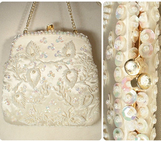 White beaded shop purse