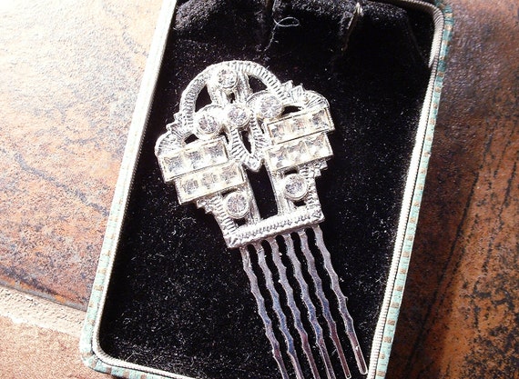 OOAK Antique 1920s Rhinestone Bridal Hair Comb 1/… - image 7