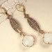 1920s OPAL Antique Gold Art Nouveau/Deco Rhinestone Vintage Dangle Earrings Long White Pinfire Bridal Statement Drop Gatsby Downton Abbey 