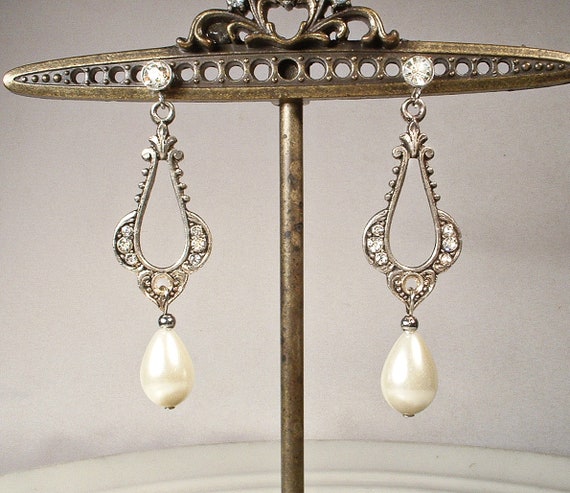 Vintage Art Deco/Nouveau Pearl Bridal Earrings, 1… - image 3