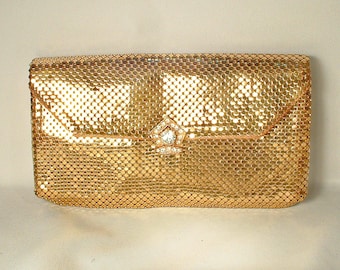 Pochette Whiting & Davis in maglia dorata con strass, in condizioni perfette, borsa da sera Art Deco anni '20 per matrimoni/spose, borsa Gatsby anni '40.