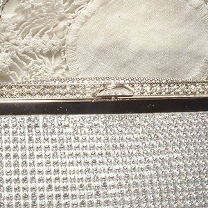 PRISTINE Art Deco Silver Rhinestone Evening Purse,Jewel Clutch/CrossBody Bag,1920s Vintage Wedding Old Hollywood Glam Handbag Flapper Bridal image 4