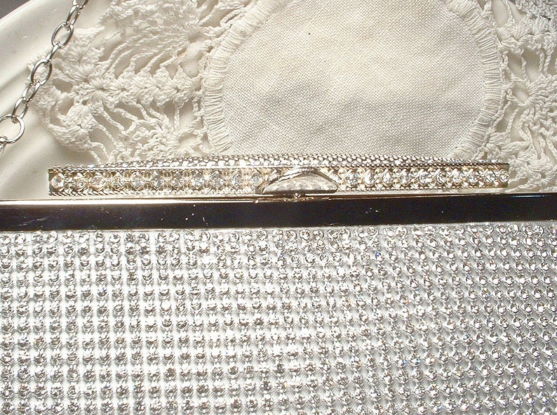 PRISTINE Art Deco Silver Rhinestone Evening Purse,Jewel Clutch/CrossBody Bag,1920s Vintage Wedding Old Hollywood Glam Handbag Flapper Bridal image 4