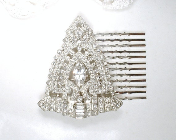 OOAK Antique Art Deco Hair Comb/Wedding Dress Sas… - image 3