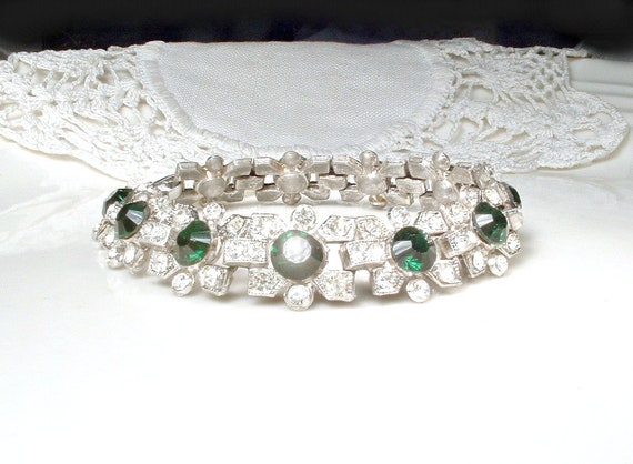 Silver Paste 1920 Vintage Wedding Flapper 1930s Art Deco Red Filigree Pave Wide Link Bridal Antique 1920s Ruby Red Rhinestone Bracelet
