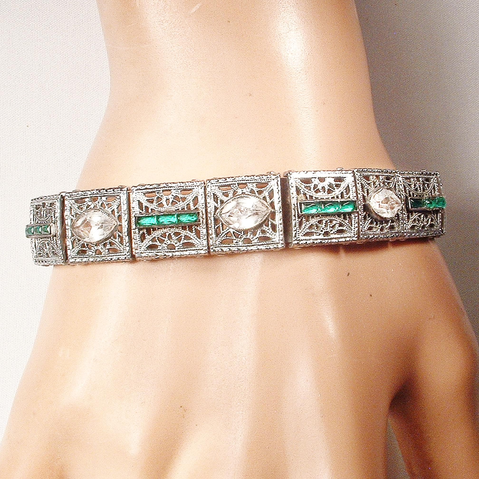 Bracelet jonc ancien en or 18 carats avec diamants et perles naturelles
