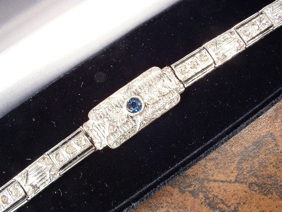 ANTIQUE Art Deco Sapphire Rhinestone Bracelet,Tru… - image 4