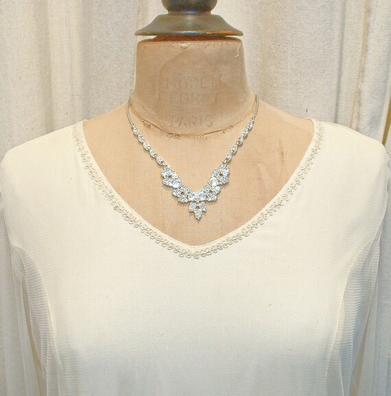 Vintage 1940s Art Deco Necklace, Silver Rhineston… - image 7