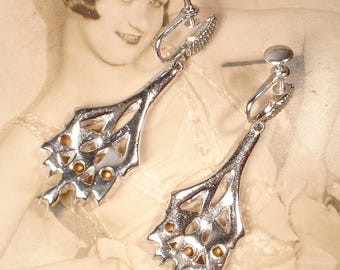 Orecchini Donna Neri Lunghi Goccia Stile Liberty Art Decò Anni - Foto 3