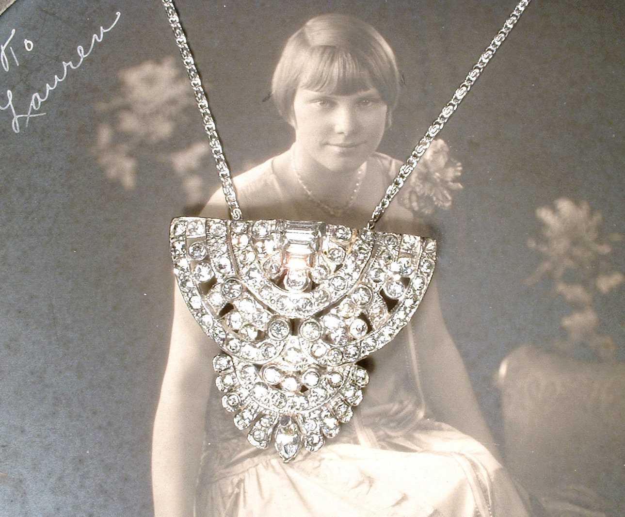 Valentine/'s Day Art Deco necklace  graphic range in brass and sequin in white enamel ecru  gift jewel woman Christmas birthday party