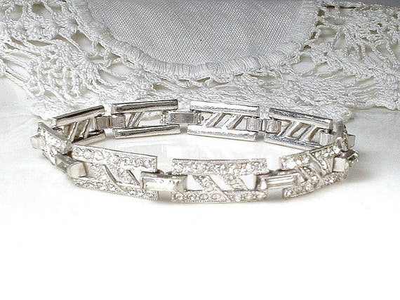 PRISTINE Art Deco Baguette Rhinestone Bridal Brac… - image 2
