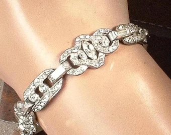 ANTiQue 1920s Art Deco Bracelet, Paste Rhinestone Silver Link Flapper Bridal,1930s Great Gatsby Wedding Jewelry Something Old Shower Gift