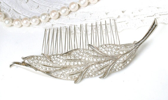 1930 Vintage Art Deco Silver Leaf Bridal Hair Com… - image 4