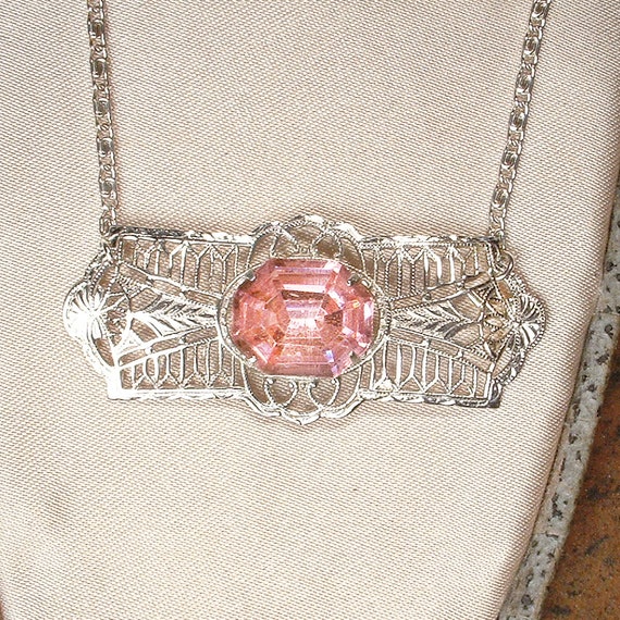 OOAK Antique Pink Crystal Rhinestone Silver Rhodi… - image 3