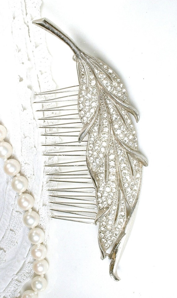 1930 Vintage Art Deco Silver Leaf Bridal Hair Com… - image 5