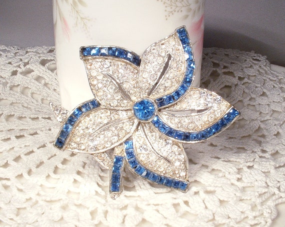 Antique 1930s Sapphire Blue Bridal Hair Comb/Dres… - image 6