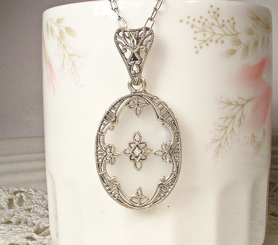 Vintage DIAMOND Camphor Glass Necklace,Art Deco S… - image 1