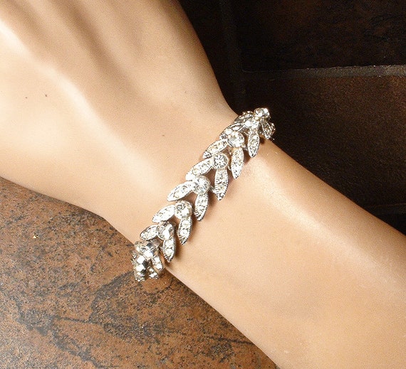 Vintage Crystal Rhinestone Bridal Bracelet,1940s … - image 8