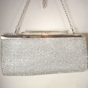 PRISTINE Art Deco Silver Rhinestone Evening Purse,Jewel Clutch/CrossBody Bag,1920s Vintage Wedding Old Hollywood Glam Handbag Flapper Bridal image 2