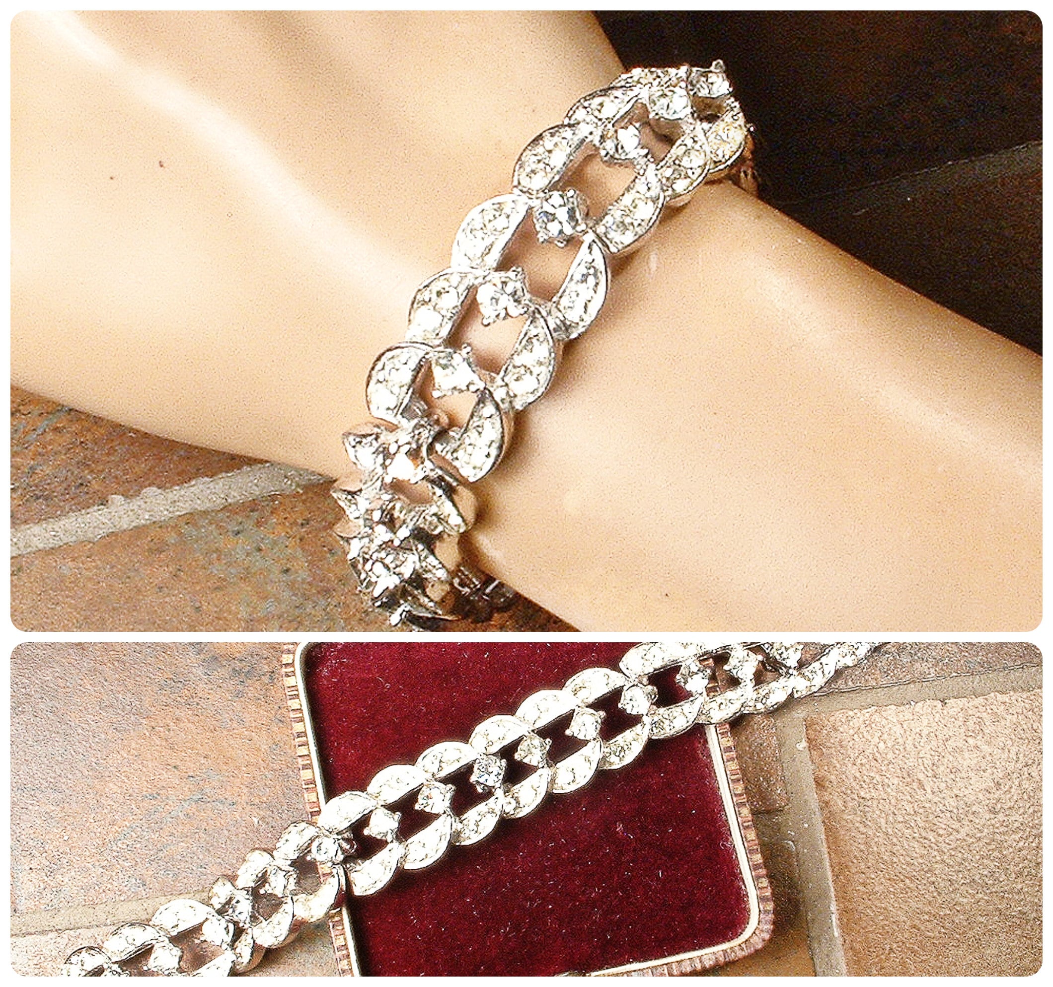 Pristine LEDO Vintage Art Deco Rhinestone Bracelet, Small 1920s Bridal  Bracelet Silver Paste Wide Link Gatsby Wedding 1940s Flapper POLCINI 