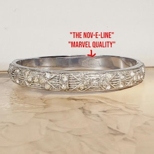 Antique NOV-E-LINE Art Deco Paste Rhinestone Bangle Bracelet, Silver Vintage 1930s Hinged Clamper Old Hollywood Glam Bridal 1920s Wedding