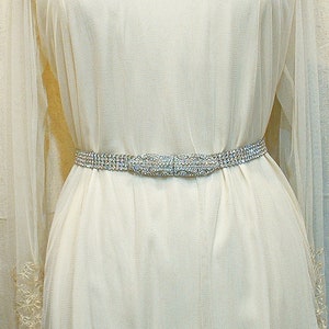 ANTIQUE Art Deco Rhinestone Bridal Belt, Vintage 1930s Wedding Dress Sash,1920s Gatsby Flapper Belt/Buckle, Silver Crystal SIZEABLE image 5