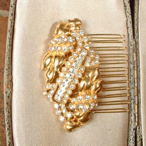 Peineta/broche vintage Art Déco con diamantes de imitación dorados, broche para fajín de vestido de novia/boda de los años 20, tocado de cristal estilo Gatsby Flapper. Regalo perfecto. imagen 1