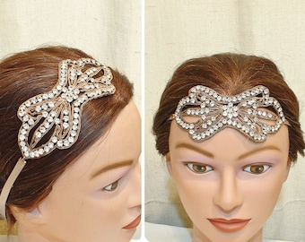 ANTIQUE 1920s Crystal Rhinestone Flapper Headband,Art Deco Downton Abbey 1920 Vintage Wedding Headpiece,Great Gatsby Hair Jewelry Forehead