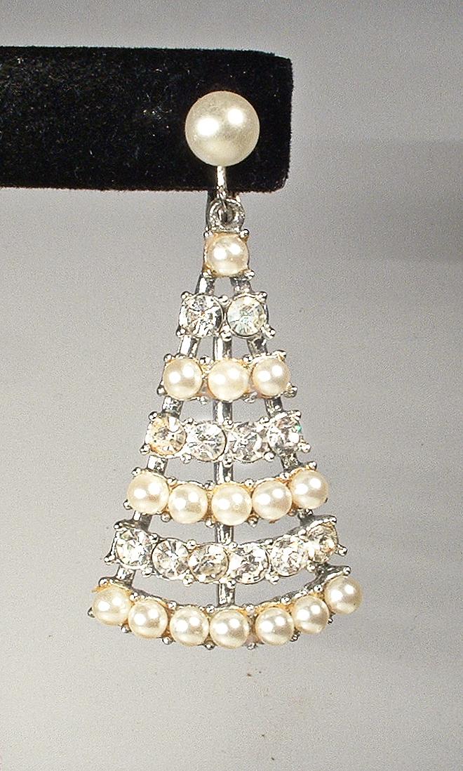Clearine - Orecchini pendenti Art Deco vintage con perle finte e cristalli ornati su basi a frizione, bigiotteria da sposa, orecchini e argento