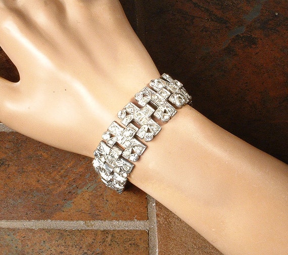 Vintage Art Deco 1930s Paste Rhinestone Bracelet,… - image 5