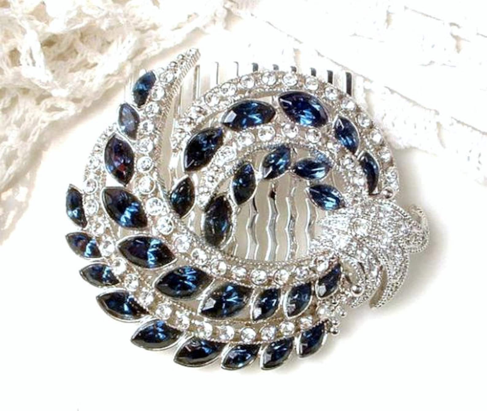 Vintage Sapphire Bridal Hair Comb 1920s Art Deco Navy Blue Etsy