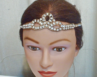 RARE Antique 1920s Headband, Vintage Art Deco Flapper Rhinestone Bridal Head Band, Downton Gatsby Headpiece 1920 Edwardian Wedding Tiara 20s