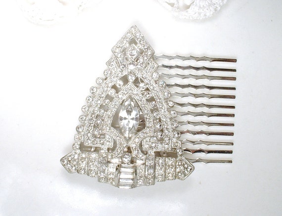 OOAK Antique Art Deco Hair Comb/Wedding Dress Sas… - image 5