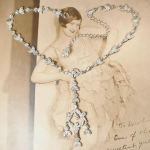 ANTiQue 1920er Strassstein Art Deco Halskette, Silber Vintage 1930er Hochzeit Anhänger Chandelier Gatsby Braut Flapper Downton Choker French Paste