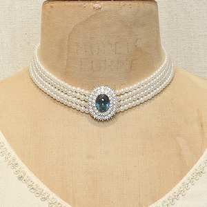 Vintage Sapphire Rhinestone off White/ivory Glass Pearl