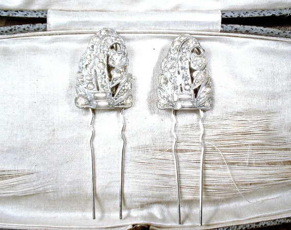 ANTIQUE Art Deco Bridal Hair Pins, Duette Dress C… - image 7