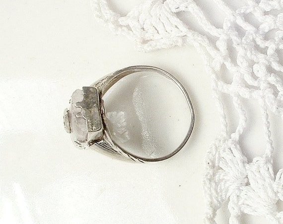 Antique DIAMOND Camphor Glass Ring, STeRLiNG SiLV… - image 8