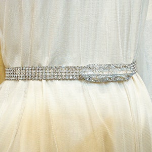 ANTIQUE Art Deco Rhinestone Bridal Belt, Vintage 1930s Wedding Dress Sash,1920s Gatsby Flapper Belt/Buckle, Silver Crystal SIZEABLE image 7