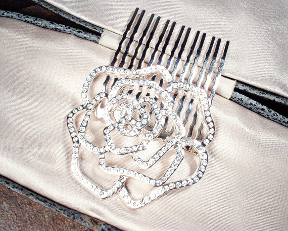 Vintage Rose Art Deco Bridal Hair Comb/Wedding Dr… - image 3