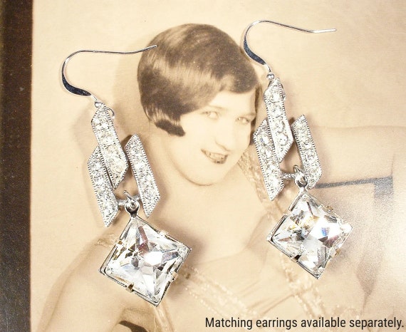Vintage Art Deco Bracelet, Silver Paste Crystal R… - image 9