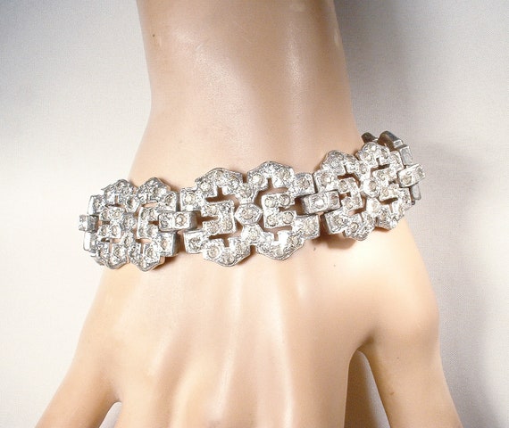 Antique 1920s Art Deco Bracelet, Clear Paste Rhin… - image 2