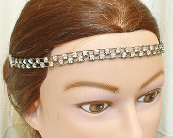 1920s Headband,Vintage Rhinestone Flapper Bridal Hair Accessory, Art Deco Headpiece Great Gatsby Chain Downton Abbey Forehead Halo AUTHENTIC