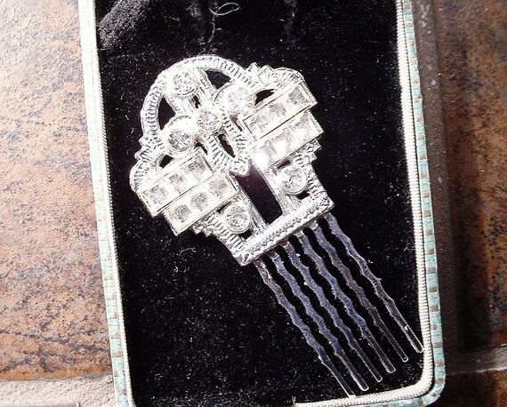 OOAK Antique 1920s Rhinestone Bridal Hair Comb 1/… - image 4