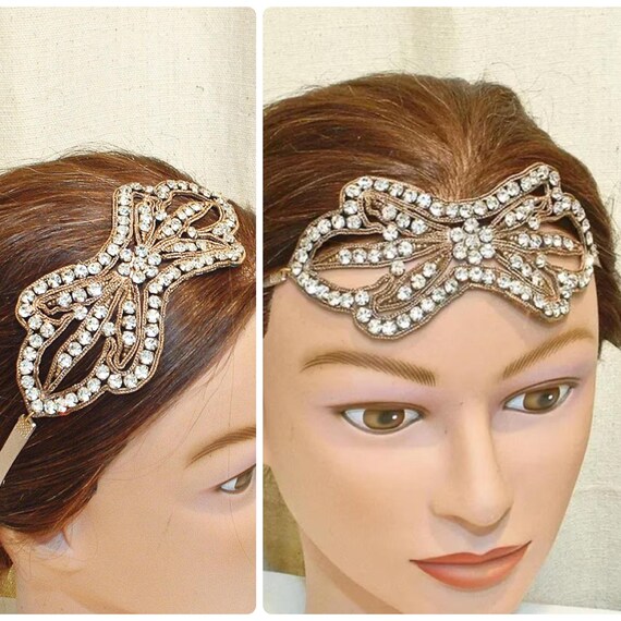 ANTIQUE 1920s Rhinestone Flapper Headband, Art Deco Crystal  display picture 2