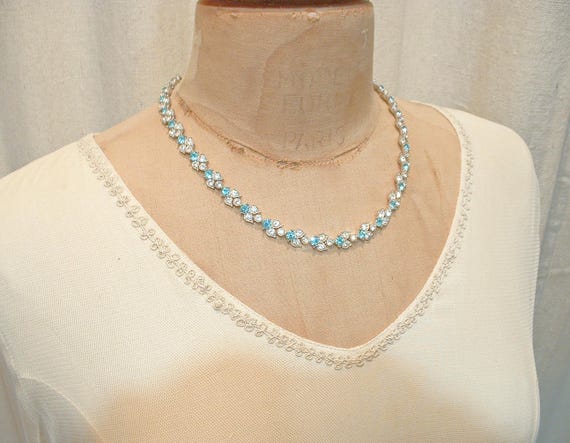 Vintage Aqua Rhinestone Necklace, BOGOFF 1940s Ar… - image 8