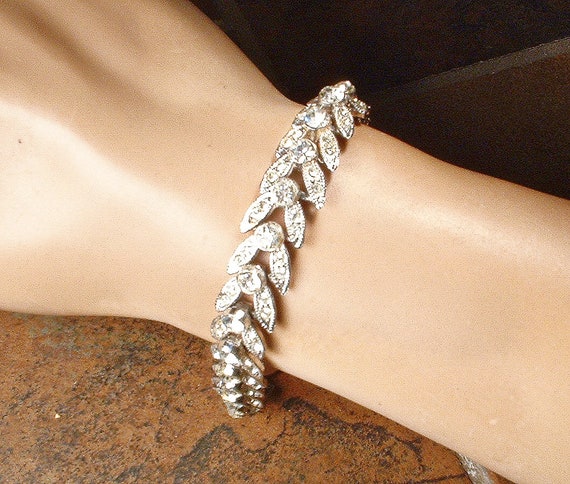 Vintage Crystal Rhinestone Bridal Bracelet,1940s … - image 7