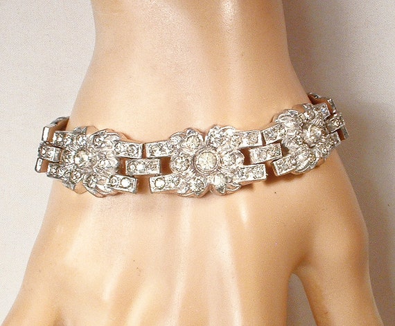 Vintage 1940s Art Deco Bracelet, Princess Cut Rhi… - image 6