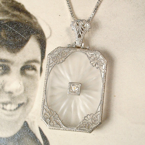 1930s ANTiQUe Camphor Glass Necklace, 1920s Art N… - image 3