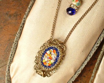 イタリア製、ヴィンテージ、マイクロモザイクペンダント ヴィンテージ 1940年代 イタリア製 マイクロモザイク ネックレス